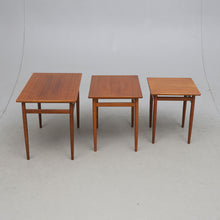 Load image into Gallery viewer, NESTING TABLES, 3 parts, teak, mid-20th century.