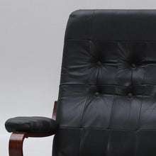 Load image into Gallery viewer, Set van twee vintage zwart lederen draaistoelen, Zweden 1970 (#22566)