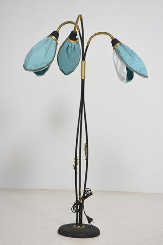 Vintage vloerlamp met 3 stoffen kelken, Zweden 1950 (#406)