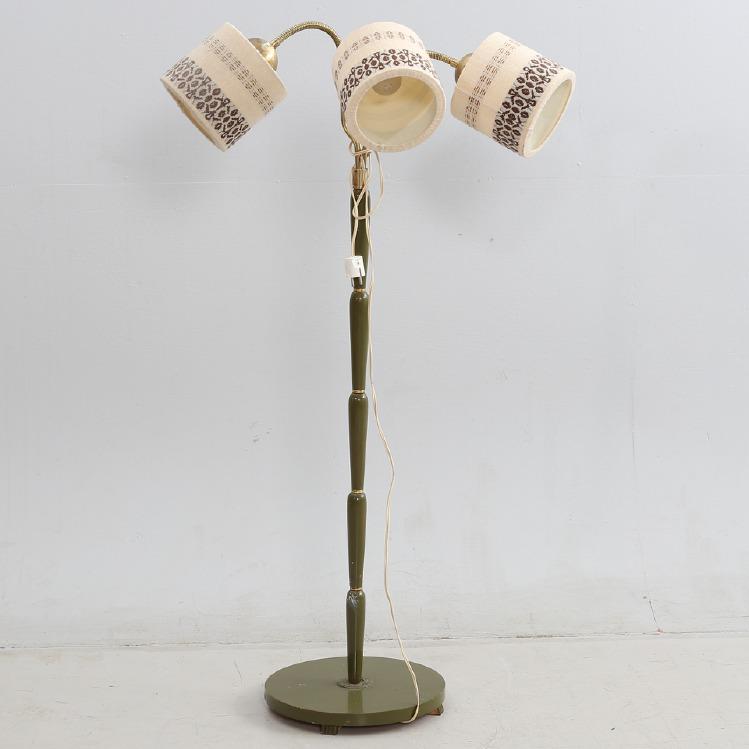 Vintage houten vloerlamp met 3 kapjes, Zweden 1950 (#343)