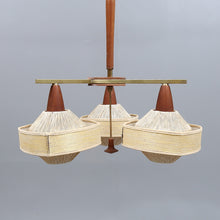 Load image into Gallery viewer, Teakhout met raffia hanglamp jaren 60