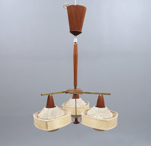 Load image into Gallery viewer, Teakhout met raffia hanglamp jaren 60