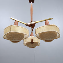 Load image into Gallery viewer, Teakhout met raffia hanglamp jaren 60
